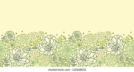 Vector Green Succulent Plants Horizontal Seamless Pattern Ornament Background Texture With hand drawn doodle seaweed.