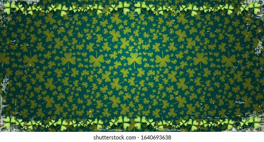 vector green summer or spring seamless background with green clover pattern, can be used for summer horizontal banner, saint patrick day greeting cards and easter backdrop