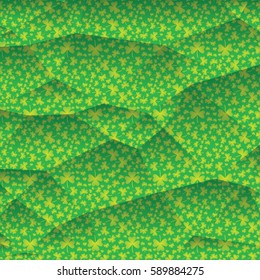 vector green summer or spring seamless background with green clover pattern, can be used for summer banner, saint patrick day greeting cards and easter backdrop