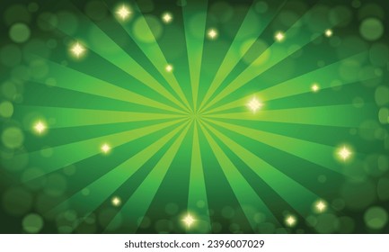 Vector green sunburst with stars background design.