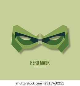 Vector Green Super Hero Mask in Flat Style on Green Background. Face Character, Superhero Comic Book Mask Design Template. Superhero Carnival Glasses, Front View