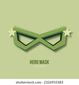 Máscara verde vectorial Super Hero en estilo plano sobre fondo verde. Carácter facial, plantilla de diseño de máscara de historietas de superhéroes. Gafas de Carnaval de Superhéroes, vista frontal