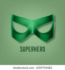 Máscara de Super Héroe Verde Vector. Carácter facial, cierre de máscaras de historietas de superhéroes aislado con sombra en primera vista. Foto de superhéroe, máscara de cara de carnaval, gafas. Concepto de historietas