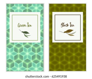 Vector green tea banner with tea leaves on white background. Design for packaging, tea shop, drink menu, homeopathy and health care products.