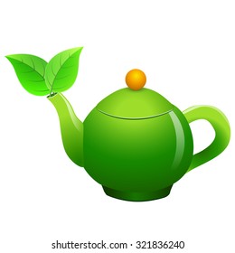 Vector green teapot isolated on white background. Vector design template for card, icon,  banner, flyer. Can by used to promote your products and services.