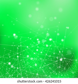 Vector Green Technology Background with Particle, Molecule Structure. Genetic and Chemical Compounds. Communication Concept. Space and Constellations.