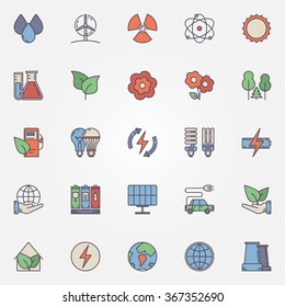 Vector green technology icons - collection of colorful ecology symbols or eco signs