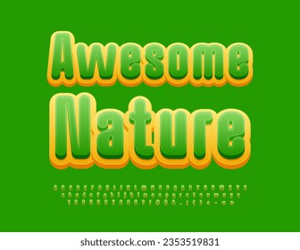 Plantilla verde vectorial Naturaleza impresionante con fuente brillante. Conjunto de letras, números y símbolos alfabéticos de estilo moderno
