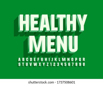 Menú de estado de plantilla verde vector. Fuente simple 3D. Letras y números alfabetos modernos