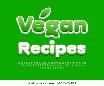 Vector Plantilla verde Recetas veganas. Fuente brillante exclusiva. Juego de letras y números de moda.