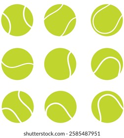 Vector green tennis ball collection. Tennis Ball set isolated on white background . tennis ball icon page symbol for your web site design tennis ball icon logo, app, UI. 1176