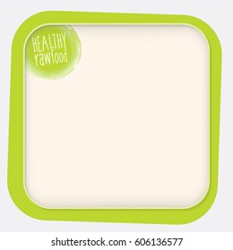 Vector green text box and the words healthy raw food