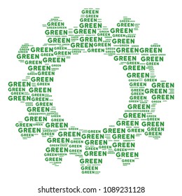 Vector green text icons are united into gear composition. Service design concept constructed with green text pictograms.