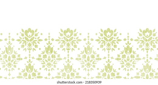 vector green textile damask flower horizontal border seamless pattern background
