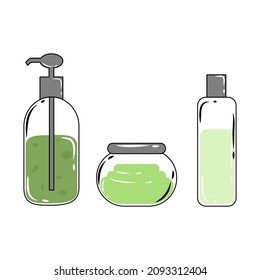 Frasco de cuidado de la piel del tema verde vectorial de varias formas 