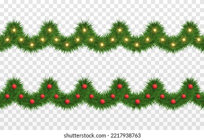 Vector green tinsel png. Christmas tree decorations. Spruce branches png, pine, spruce. Christmas garland, wreath.