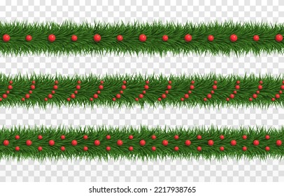 Vector green tinsel png. Christmas tree decorations. Spruce branches png, pine, spruce. Christmas garland, wreath.