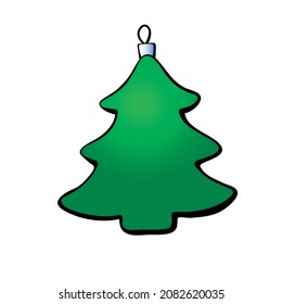 Vector green toy, decoration in form of pine, fir, xmas tree, in flat style. Clipart for Merry Christmas and New Year design