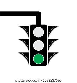 Vector green traffic light is on, indicating please continue walking