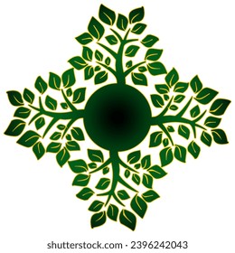 Vector green tree branches in diamond shape, botanical icon.