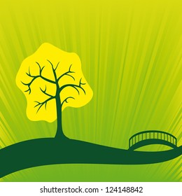 vector green tree with bridge