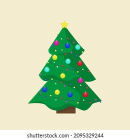 vector green tree decorated with garlands and toys. christmas tree with gifts