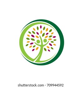 Vector Green Tree Dual People Circle Logo