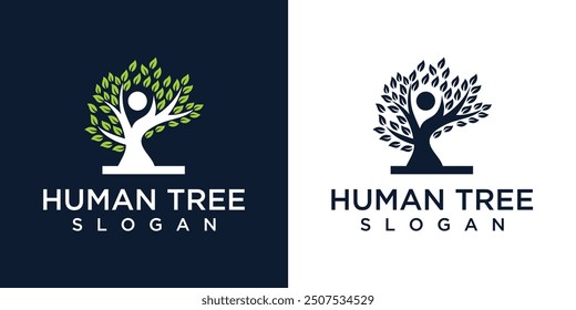 Vector green tree logo, people ecology tree logo.	