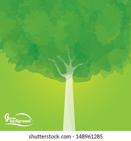 vector green tree on green field. vector illustration of green summer forest.