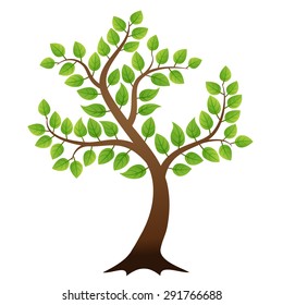 Vector green tree on white background, vector illustration