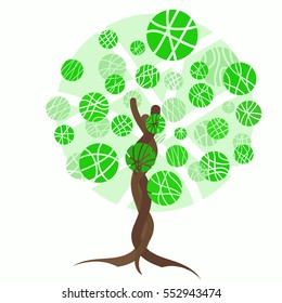 vector green tree on white background, vector illustration