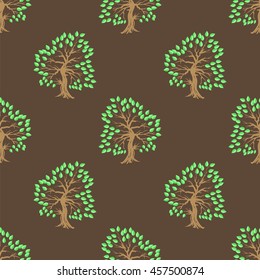 Vector Green Tree Seamless Pattern. Summer Leaves Background