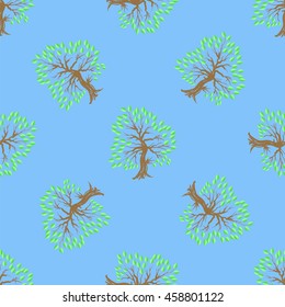 Vector Green Tree Seamless Pattern. Summer Leaves Background