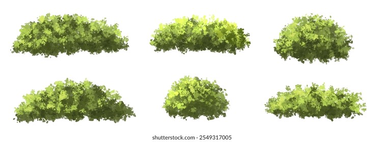 Vector de la vista lateral del árbol verde aislado en el fondo blanco, elevación del árbol de la acuarela para el concepto del paisaje, escena del ambiente, diseño del eco, jardín para la primavera