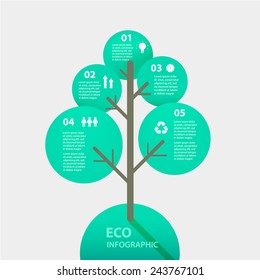 Vector green tree sign infographic. Template for diagram, graph, presentation and chart. Eco concept with options, parts, steps or processes. Abstract background.