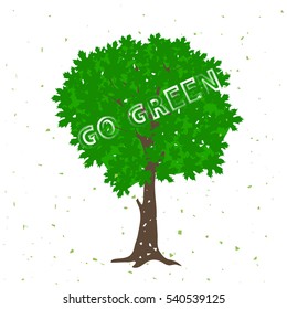 Vector Green Tree Silhouette with Positive Quote on White Grunge Background.