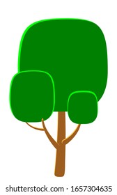 Vector green tree in spring and summer. Game UI flat. Stylized drawing for logo design, decorating clothes, build 2D games or postcards. Isolated stock illustration on white background.
