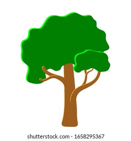 Vector green tree in spring and summer. Game UI flat. Stylized drawing for logo design, decorating clothes, build 2D games or postcards. Isolated stock illustration on white background.