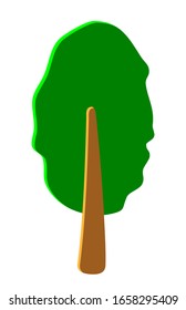 Vector green tree in spring and summer. Game UI flat. Stylized drawing for logo design, decorating clothes, build 2D games or postcards. Isolated stock illustration on white background.