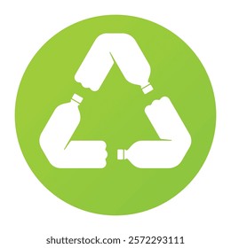 Vector a green triangle-shaped recycling symbol made up of three white crumpled plastic bottles. Isolated on white background