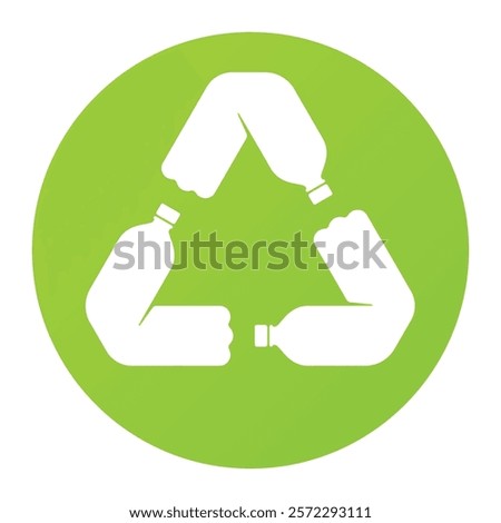 Vector a green triangle-shaped recycling symbol made up of three white crumpled plastic bottles. Isolated on white background