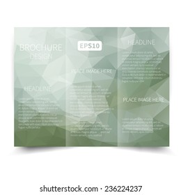 Vector green tri-fold brochure design template with abstract geometric background. Tri-Fold Mock up & back Brochure Design with triangles. Vector design illustration EPS10