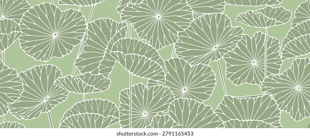 Vector green tropical background with water lily leaves for decor, covers, backgrounds, wallpapers. Seamless pattern