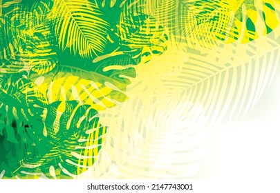 vector green, tropical leaves background. exotic leaves summer background.