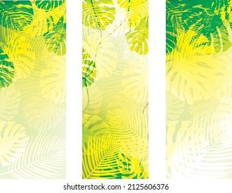 Vector green, tropical leaves backgrounds. Exotic leaves summer banners.