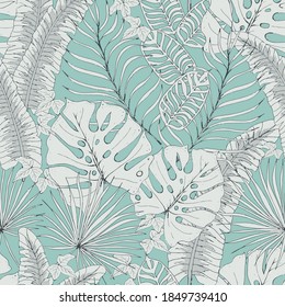 Vector green tropical seamless pattern print background.