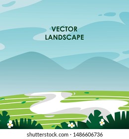 Vector Green Turqoise Landscape Illustration background, for Book cover or leaflet or backgoeund design