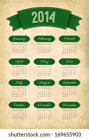 Vector green vintage grunge 2014 calendar