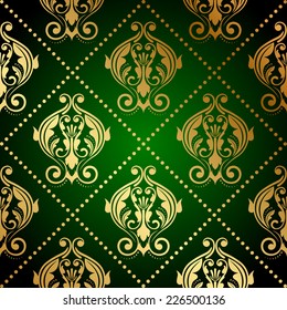 Vector green wallpaper with gold ornament