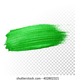 Vector Green watercolor brush stroke. Green varnish splash line trace. Green shape oil paint smear on transparent background.